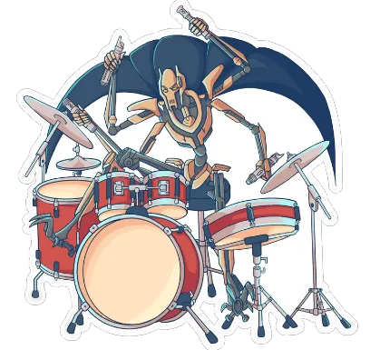 Digital Artwork of General Grievous from Star Wars playing the drums with his lightsabers.